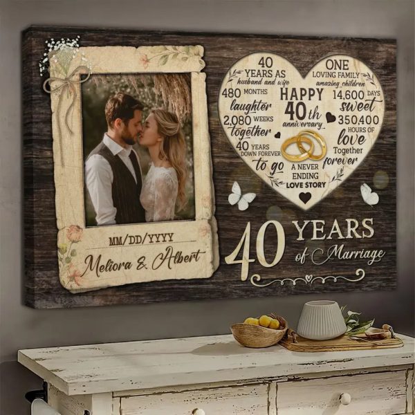 Personalized Photo Canvas Prints, Gifts For Couples, Happy 40th Anniversary Gift For Husband And Wife, Marriage Dried Flower Card Style Dem Canvas - Image 2