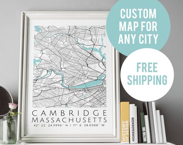 Cambridge Map Canvas, Any City Map Canvas, Cambridge Custom Map Canvas Print, Personalized Map Canvas, Custom City Map Canvas - Image 2