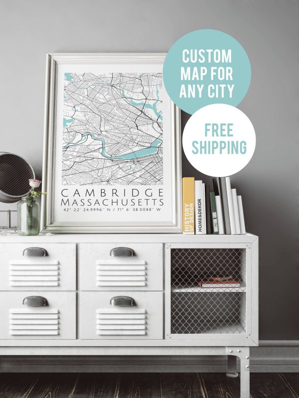 Cambridge Map Canvas, Any City Map Canvas, Cambridge Custom Map Canvas Print, Personalized Map Canvas, Custom City Map Canvas