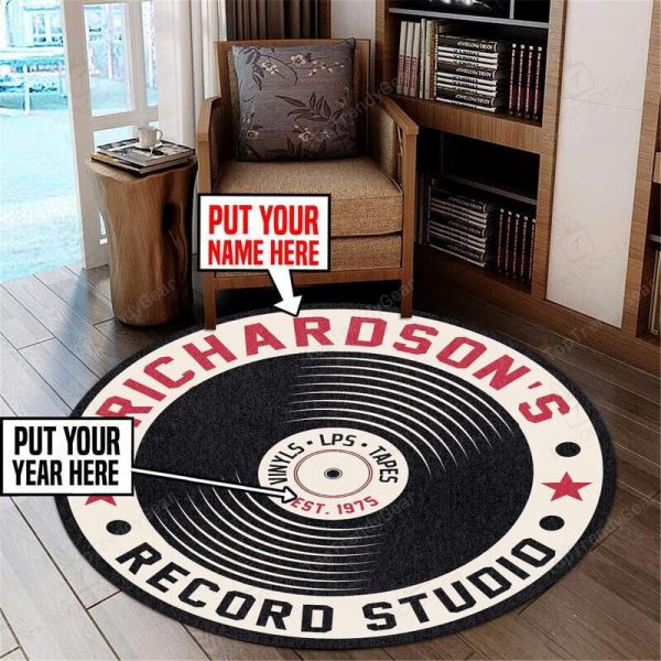 Personalized Record Studio Living Room Round Mat Circle Rug - Image 2