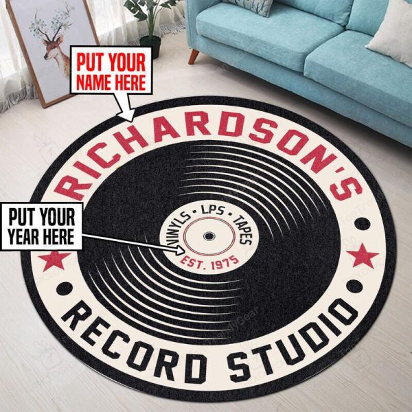 Personalized Record Studio Living Room Round Mat Circle Rug - Image 3