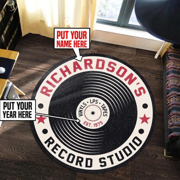 Personalized Record Studio Living Room Round Mat Circle Rug