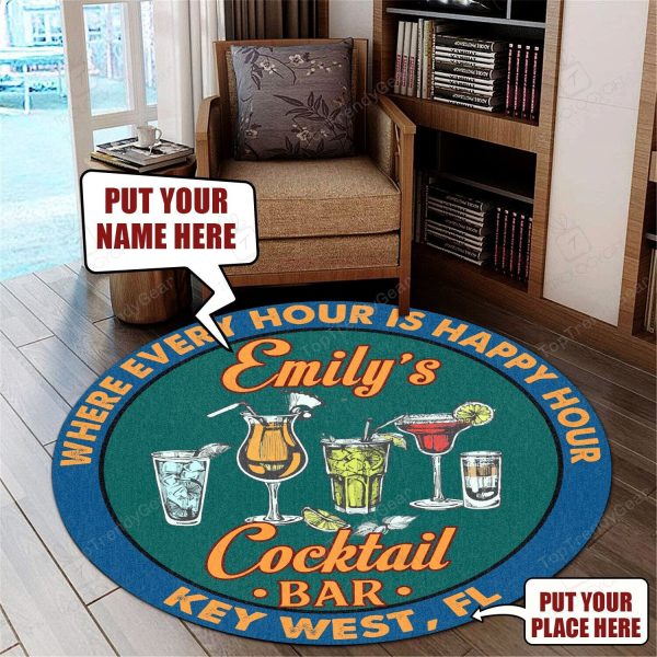 Personalized Cocktail Bar Living Room Round Mat Circle Rug - Image 2