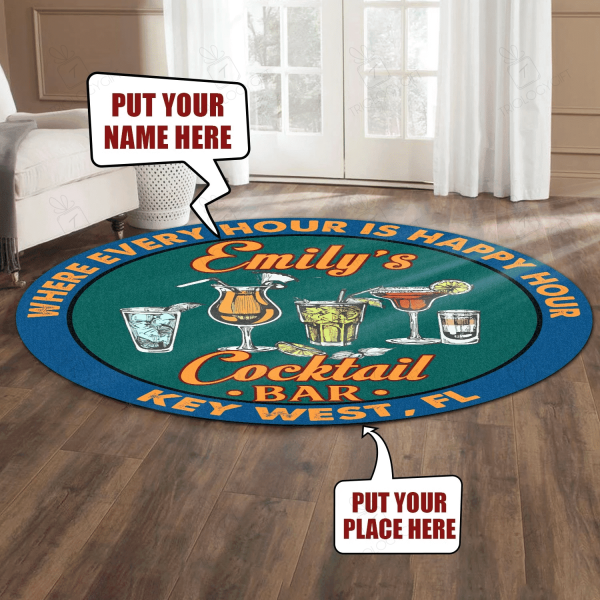 Personalized Cocktail Bar Living Room Round Mat Circle Rug