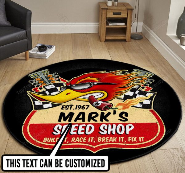 Personalized Hot Rod Garage Round Mat - Image 3