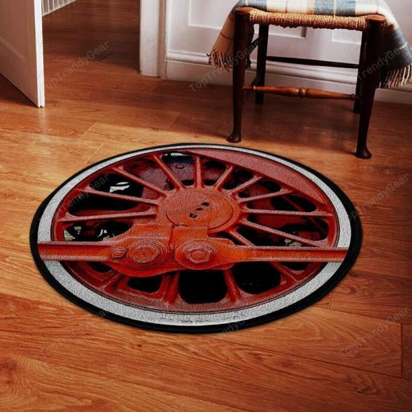 Locomotive Wheel Round Mat Round Floor Mat Room Rugs Carpet Outdoor Rug Washable Rugs - Image 2