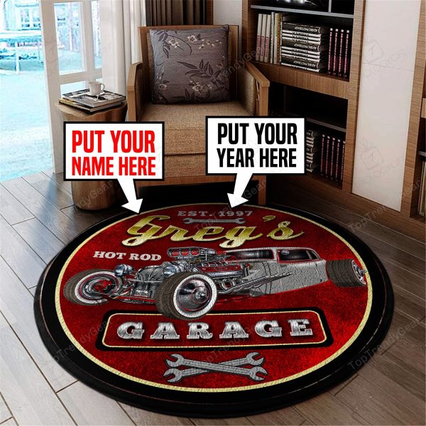 Personalized Hot Rod Garage Round Mat Round Floor Mat Room Rugs Carpet Outdoor Rug Washable Rugs - Image 2