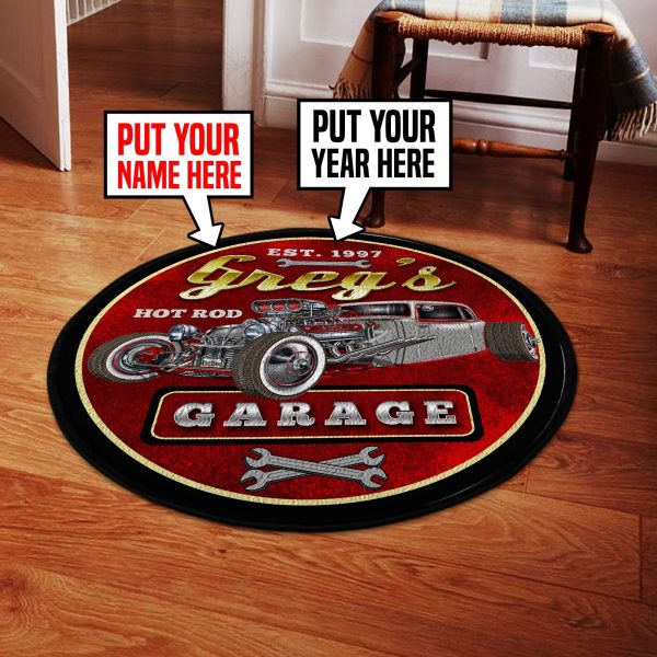 Personalized Hot Rod Garage Round Mat Round Floor Mat Room Rugs Carpet Outdoor Rug Washable Rugs