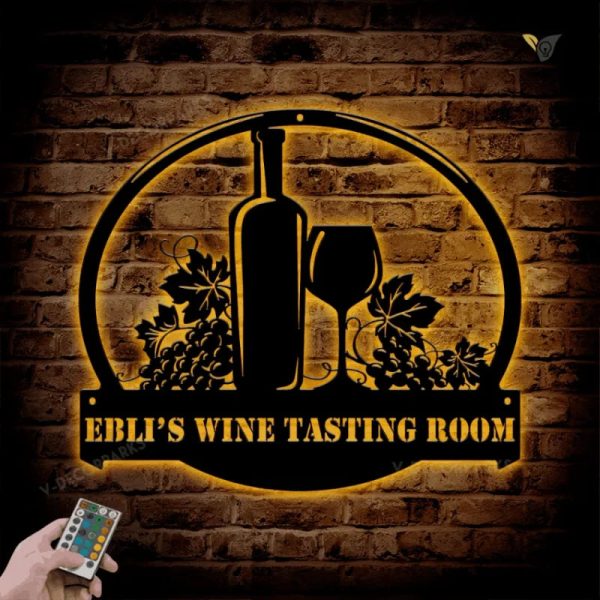 Wine Lovers Personalized Name Metal Wall Art Metal Wall Art With Led L